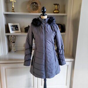 Maralyn & Me Juniors' Faux-Fur-Trim Hooded Puffer Charcoal Coat - M
